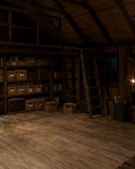 Shelves of labelled boxes and bound volumes, floor to ceiling.